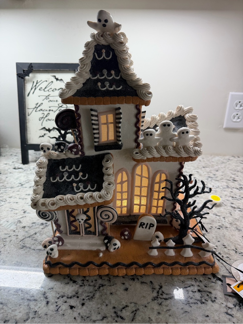 LED Ghost Gingerbread House Holiday Décor - White & Black